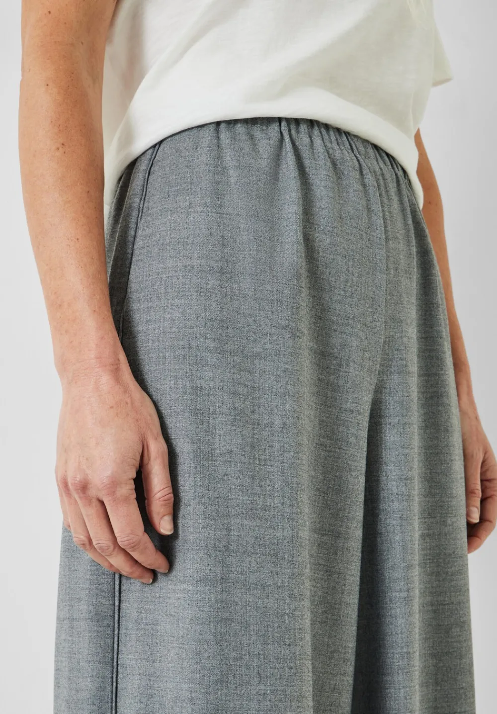 hush Trousers|Alpa Wool Blend Wide Leg Trousers Light Grey Marl