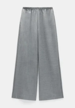 hush Trousers|Alpa Wool Blend Wide Leg Trousers Light Grey Marl