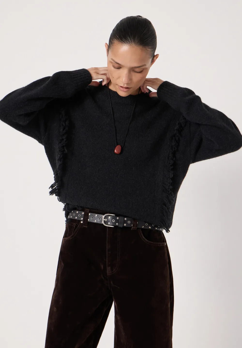 hush Jumpers & Cardigans|Alpaca Blend Fringe Knitted Jumper Black