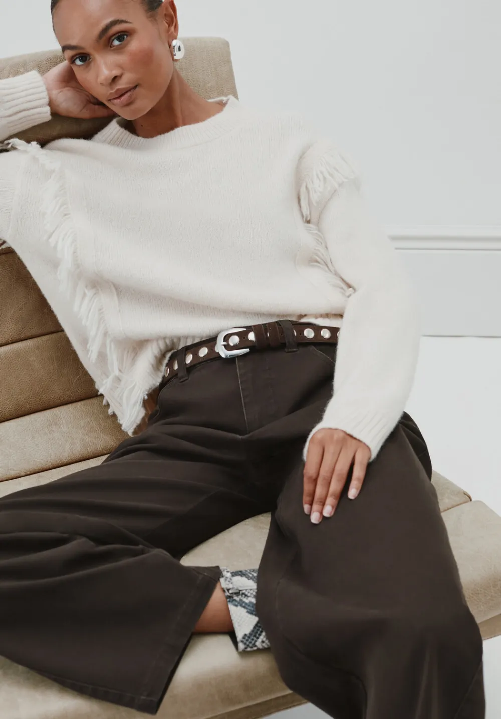 hush Jumpers & Cardigans|Alpaca Blend Fringe Knitted Jumper Off White
