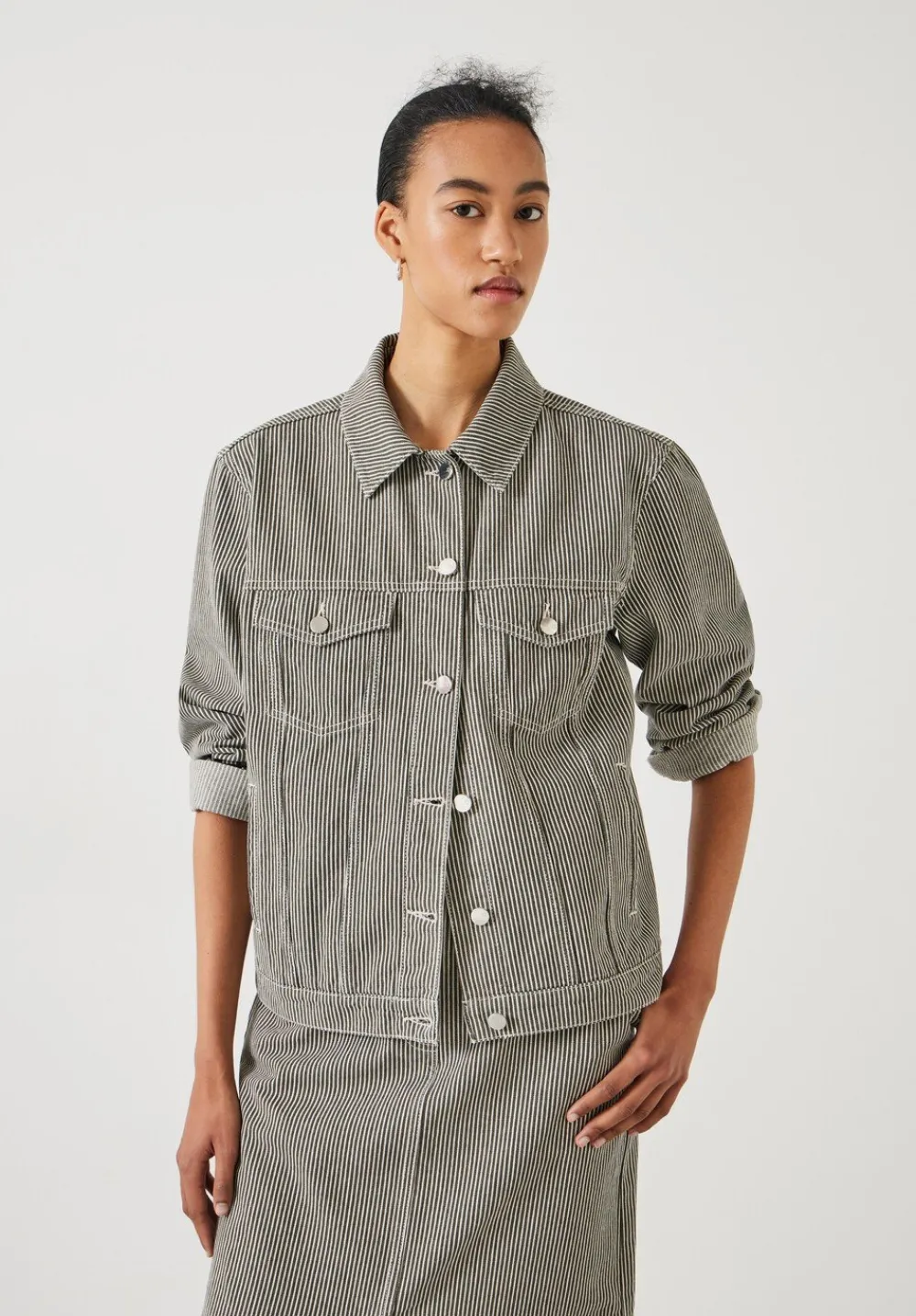 hush Jackets & Coats|Amalia Cotton Striped Jacket Dark Olive
