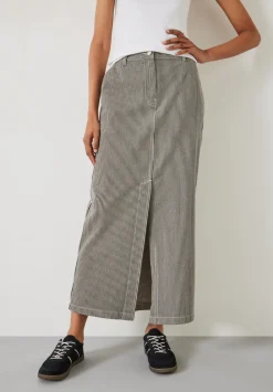 hush Skirts|Amalia Stripe Denim Maxi Skirt Dark Olive