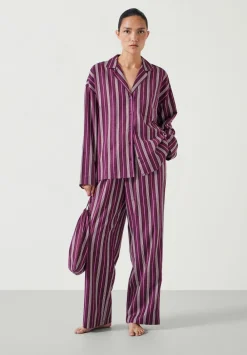 hush Pyjamas & Nightwear|Amita Cotton Flannel Multi Stripe Pyjamas Purple Mix