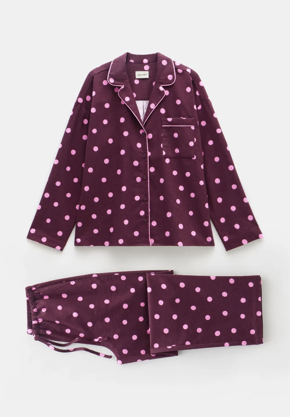 hush Pyjamas & Nightwear|Amita Cotton Flannel Polka Dot Pyjamas Purple Mix