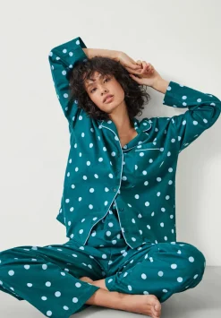 hush Pyjamas & Nightwear|Amita Cotton Flannel Polka Dot Pyjamas Blue Mix