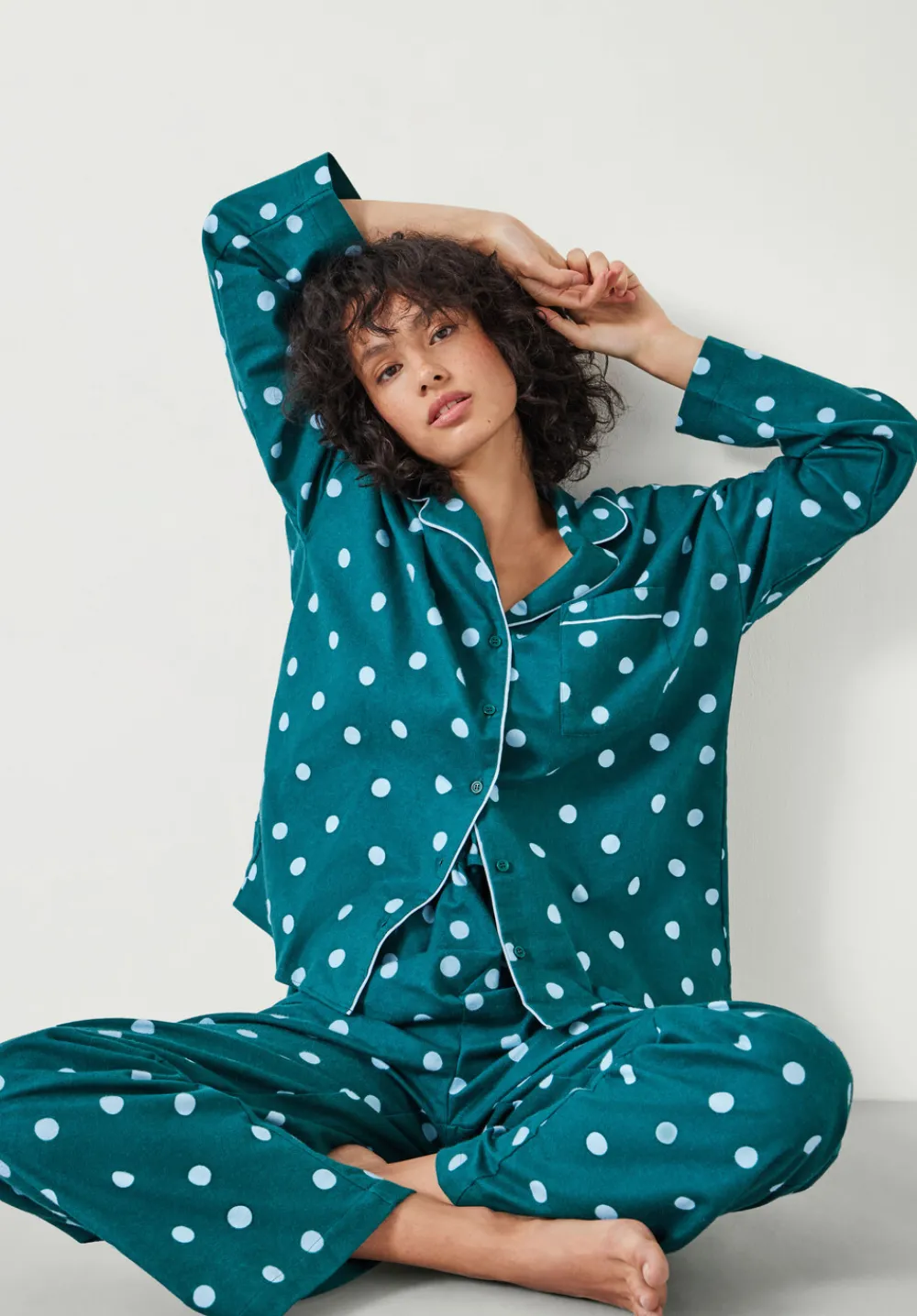 hush Pyjamas & Nightwear|Amita Cotton Flannel Polka Dot Pyjamas Blue Mix