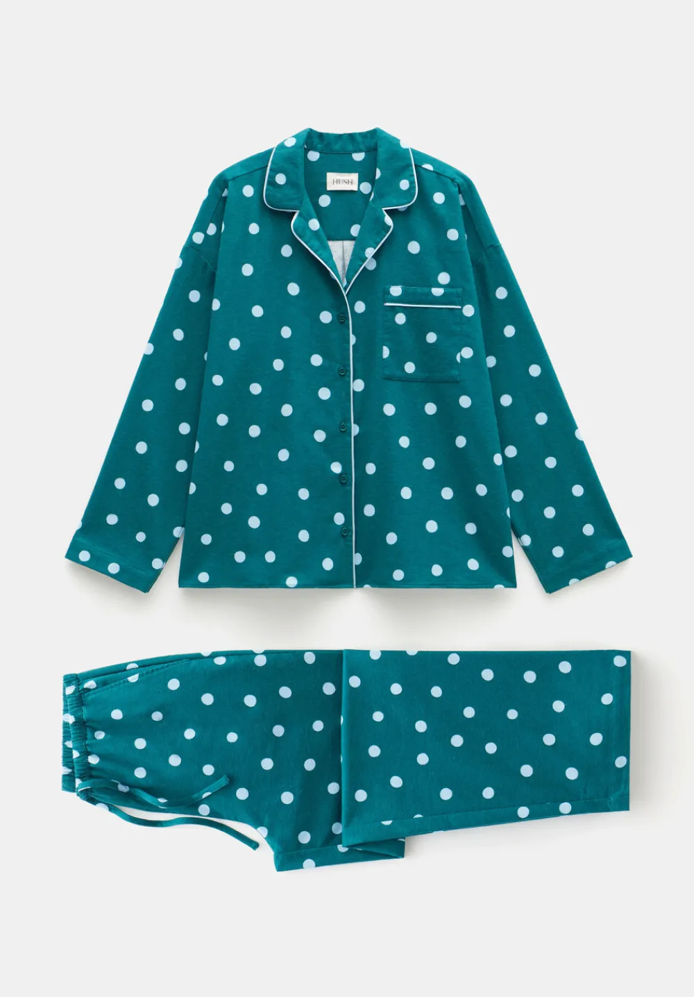 hush Pyjamas & Nightwear|Amita Cotton Flannel Polka Dot Pyjamas Blue Mix