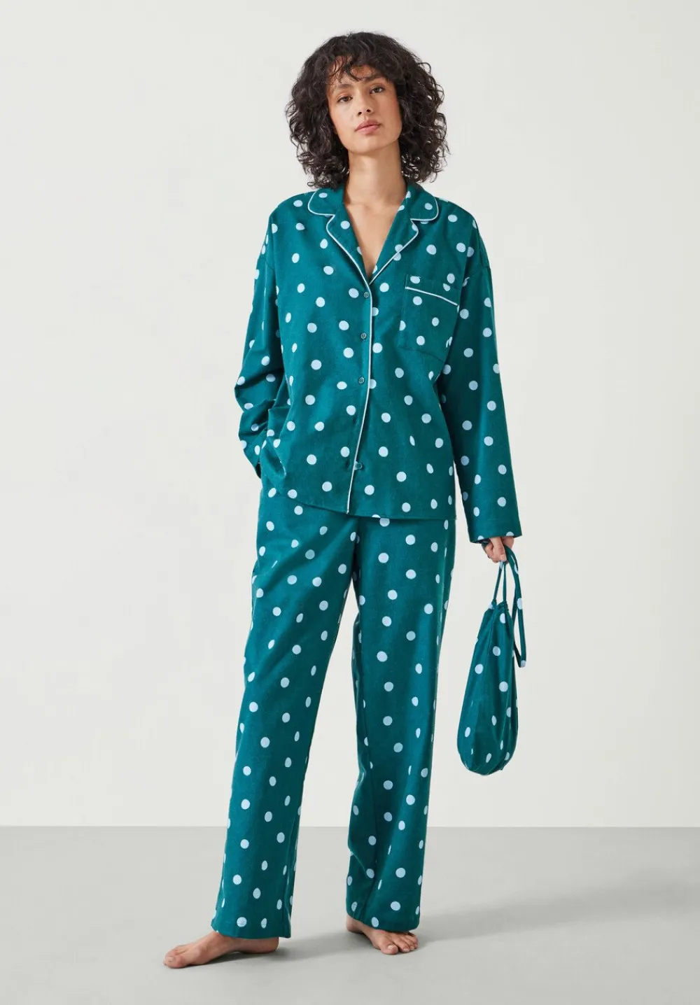 hush Pyjamas & Nightwear|Amita Cotton Flannel Polka Dot Pyjamas Blue Mix