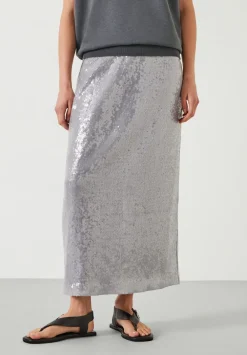 hush Skirts|Anais Sheer Sequin Midi Skirt Opal Grey
