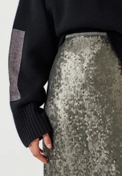 hush Skirts|Anais Sheer Sequin Midi Skirt Matte Khaki Green Sequins