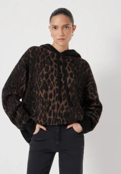 hush Sweatshirts & Hoodies|Jumpers & Cardigans|Animal Jacquard Hoodie with Mohair Black/ Brown Animal