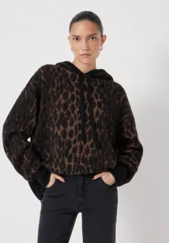 hush Sweatshirts & Hoodies|Jumpers & Cardigans|Animal Jacquard Hoodie with Mohair Black/ Brown Animal