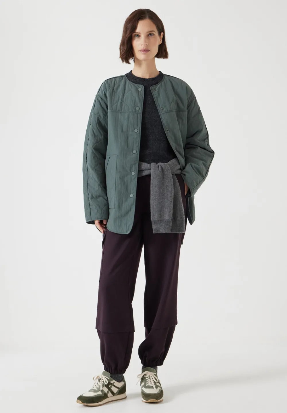hush Jackets & Coats|Anya Reversible Quilted Liner Khaki Grey
