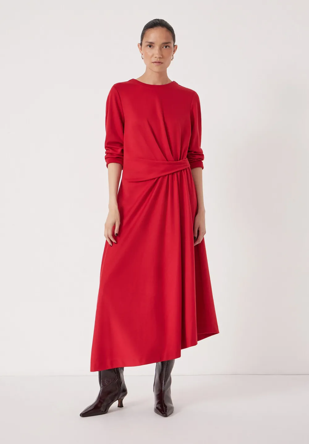 hush Dresses|Asymmetric Hem Jersey Dress Scarlet Red