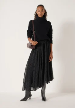 hush Skirts|Asymmetrical Flocked Spot Skirt Black