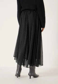 hush Skirts|Asymmetrical Flocked Spot Skirt Black