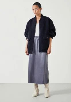 hush Skirts|Aurora Satin Midi Skirt Gunmetal Silver