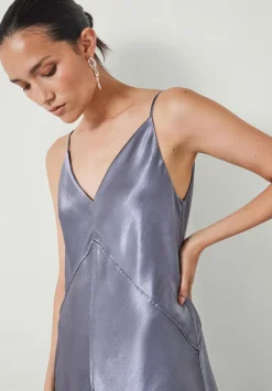 hush Dresses|Aurora Satin Slip Maxi Dress Gunmetal Silver