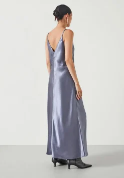 hush Dresses|Aurora Satin Slip Maxi Dress Gunmetal Silver