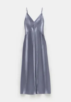 hush Dresses|Aurora Satin Slip Maxi Dress Gunmetal Silver