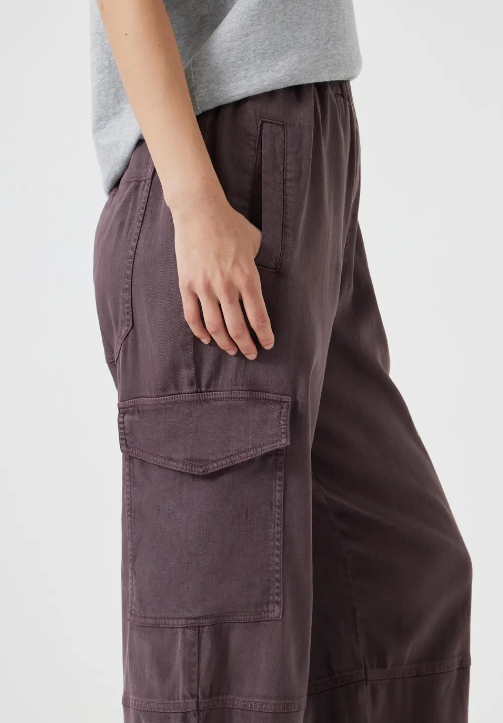 hush Trousers|Ava Washed Cargo Raisin Brown