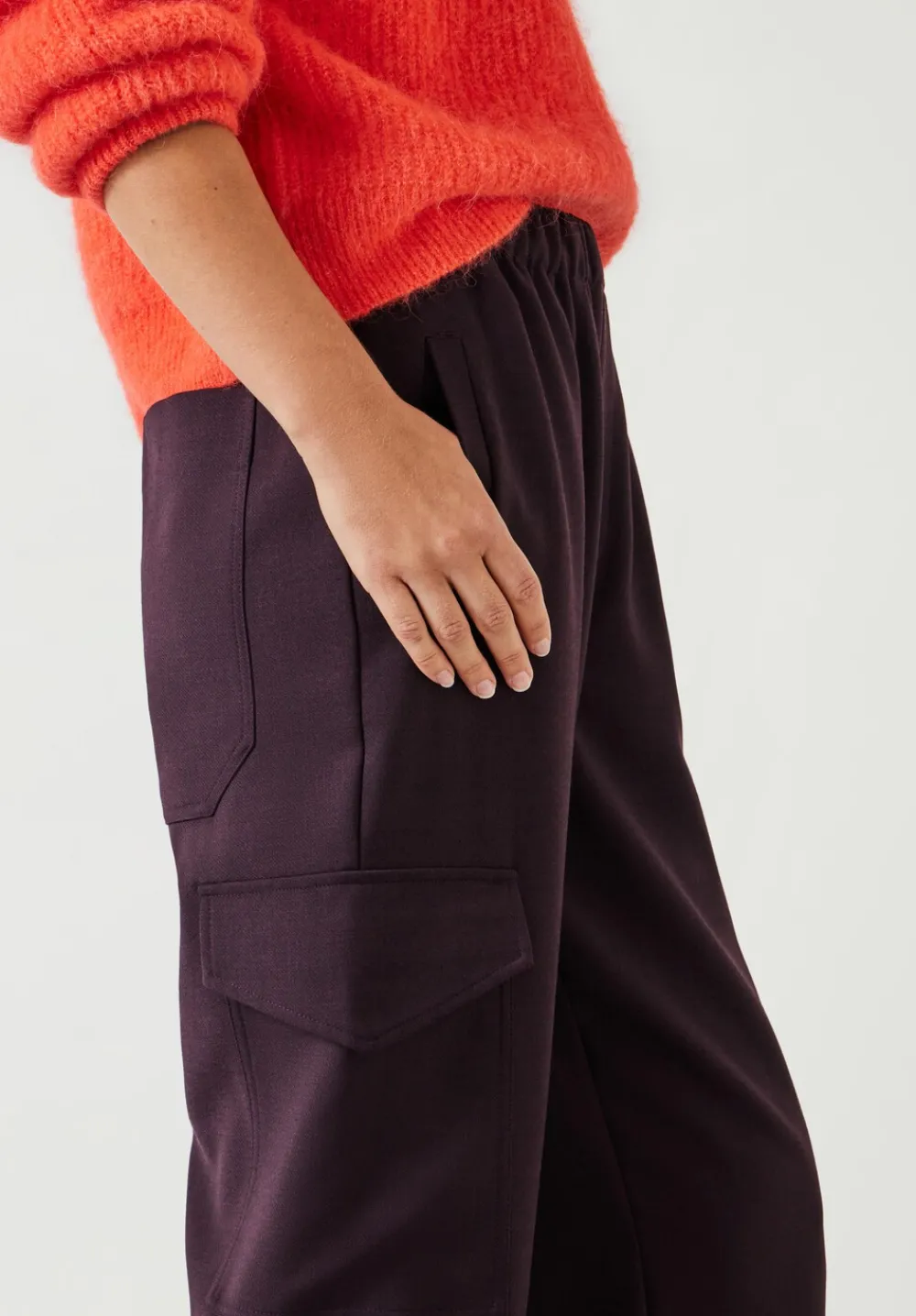 hush Trousers|Ava Wool Cargo Trousers Burgundy Red
