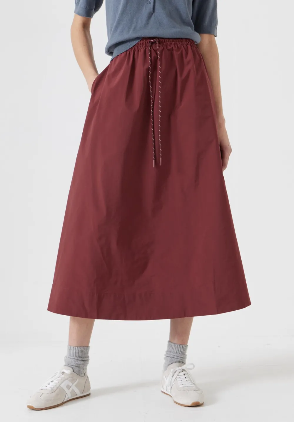hush Skirts|Aya Technical Pull On Midi Skirt Port Red