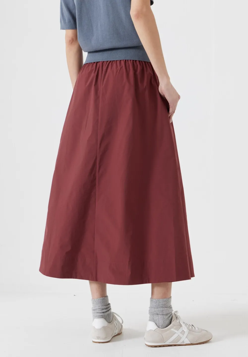 hush Skirts|Aya Technical Pull On Midi Skirt Port Red