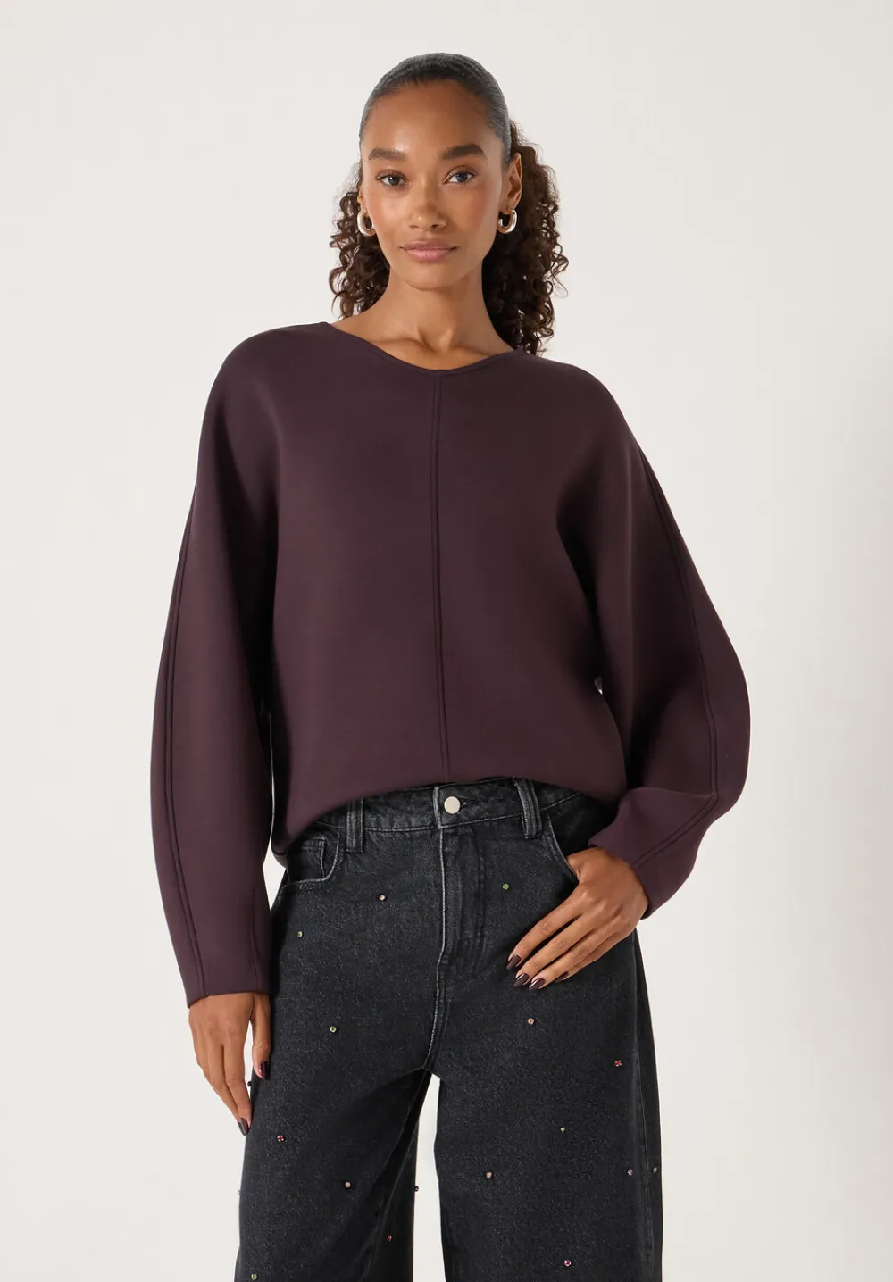 hush Sweatshirts & Hoodies|Barrel Sleeve Sweatshirt Plum Purple