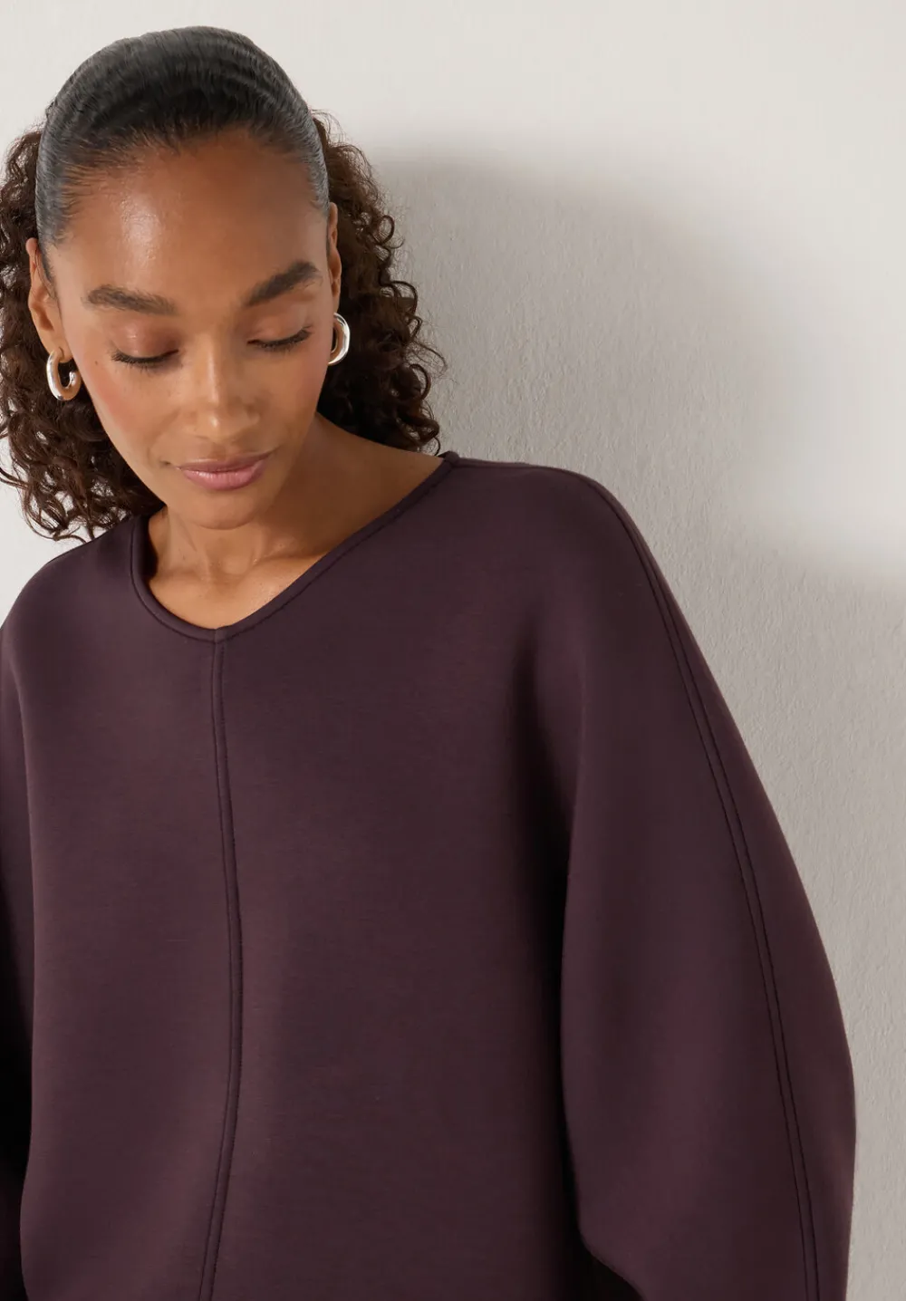 hush Sweatshirts & Hoodies|Barrel Sleeve Sweatshirt Plum Purple