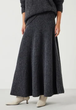 hush Skirts|Bea Boucle Knitted Midi Skirt Charcoal Marl