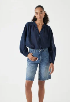 hush Tops & T-Shirts|Shirts & Blouses|Bea Textured Stripe Blouse Dark Navy