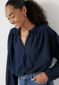 hush Tops & T-Shirts|Shirts & Blouses|Bea Textured Stripe Blouse Dark Navy