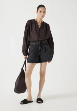 hush Tops & T-Shirts|Shirts & Blouses|Bea Textured Stripe Blouse Chocolate brown