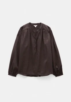 hush Tops & T-Shirts|Shirts & Blouses|Bea Textured Stripe Blouse Chocolate brown