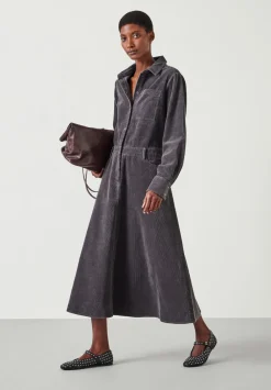 hush Dresses|Bella Cord Midi Dress Charcoal Grey