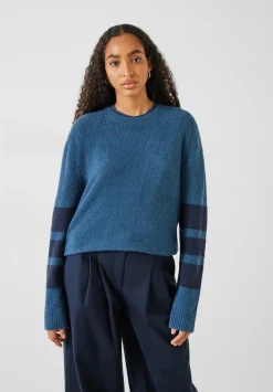 hush Jumpers & Cardigans|Bellata Sleeve Stripe Knitted Jumper Mid Blue