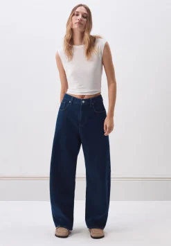 hush Jeans|Bree Horseshoe Barrel Leg Jeans Mid Blue