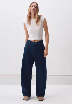 hush Jeans|Bree Horseshoe Barrel Leg Jeans Mid Blue