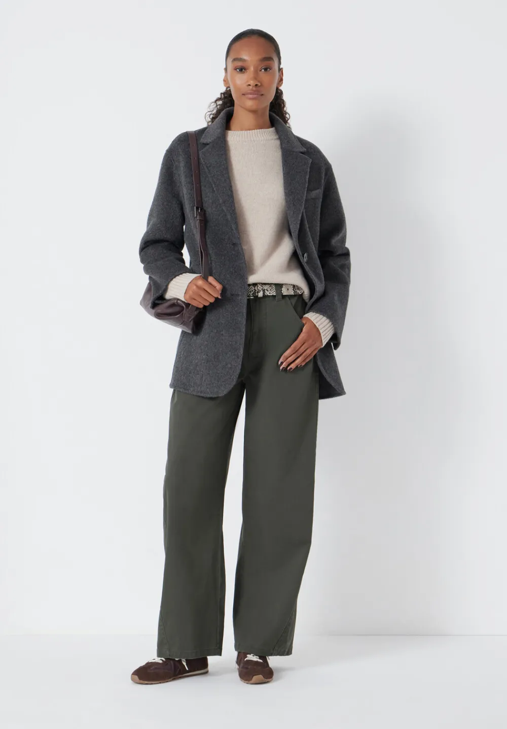 hush Trousers|Bree Horseshoe Barrel Leg Trouser Grey Green