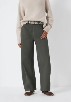 hush Trousers|Bree Horseshoe Barrel Leg Trouser Grey Green