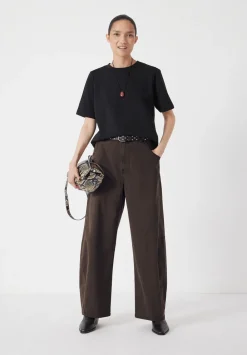 hush Trousers|Bree Horseshoe Barrel Leg Trouser Chocolate brown