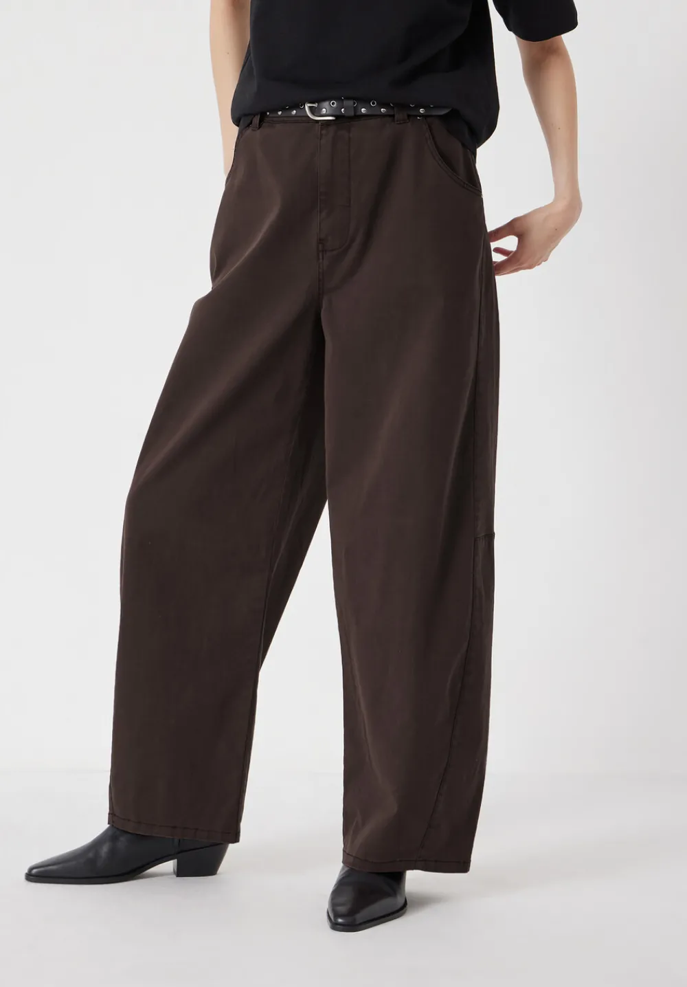 hush Trousers|Bree Horseshoe Barrel Leg Trouser Chocolate brown