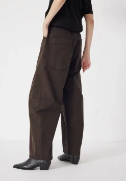 hush Trousers|Bree Horseshoe Barrel Leg Trouser Chocolate brown