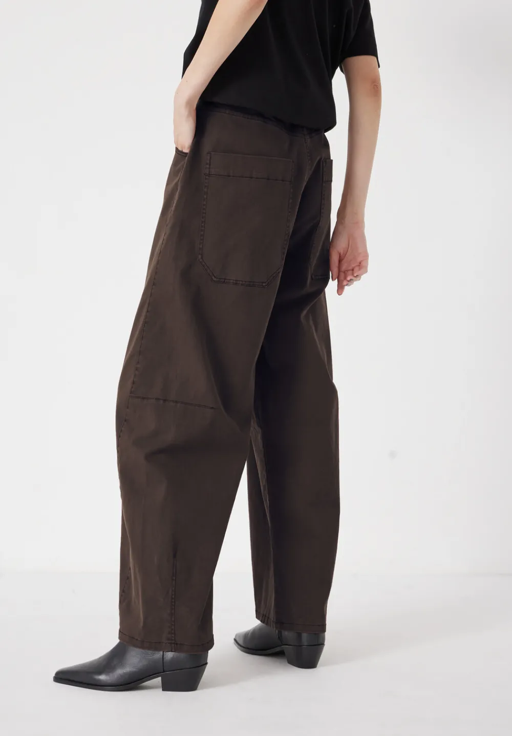 hush Trousers|Bree Horseshoe Barrel Leg Trouser Chocolate brown