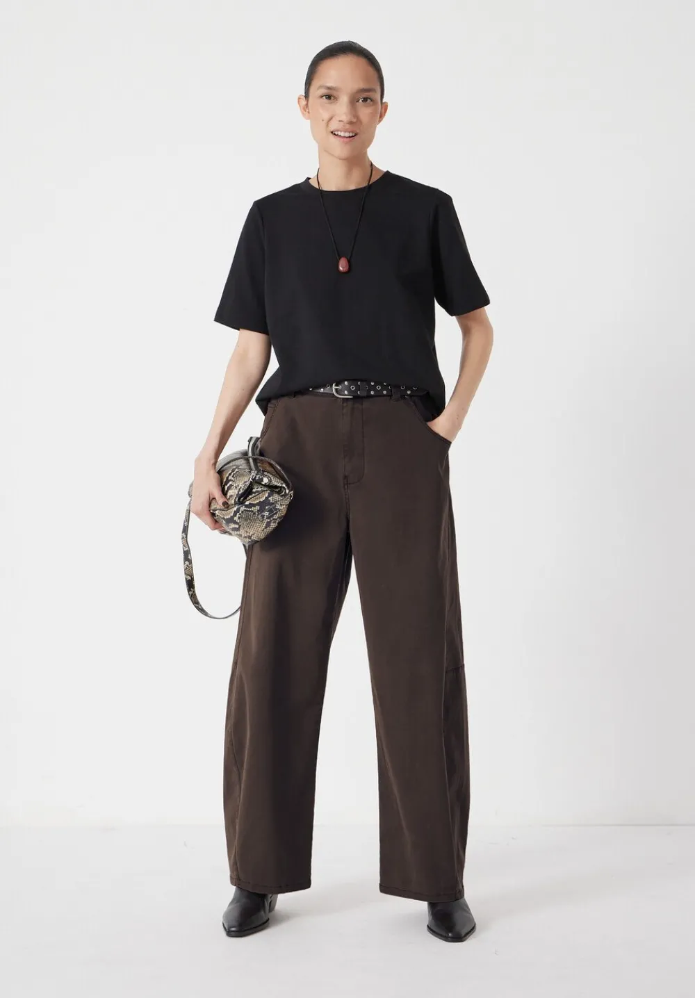 hush Trousers|Bree Horseshoe Barrel Leg Trouser Chocolate brown