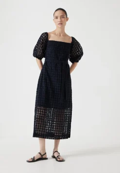 hush Dresses|Broderie Off Shoulder Midi Dress Black