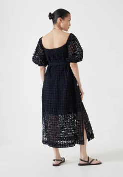 hush Dresses|Broderie Off Shoulder Midi Dress Black