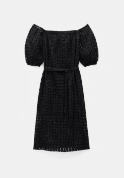 hush Dresses|Broderie Off Shoulder Midi Dress Black