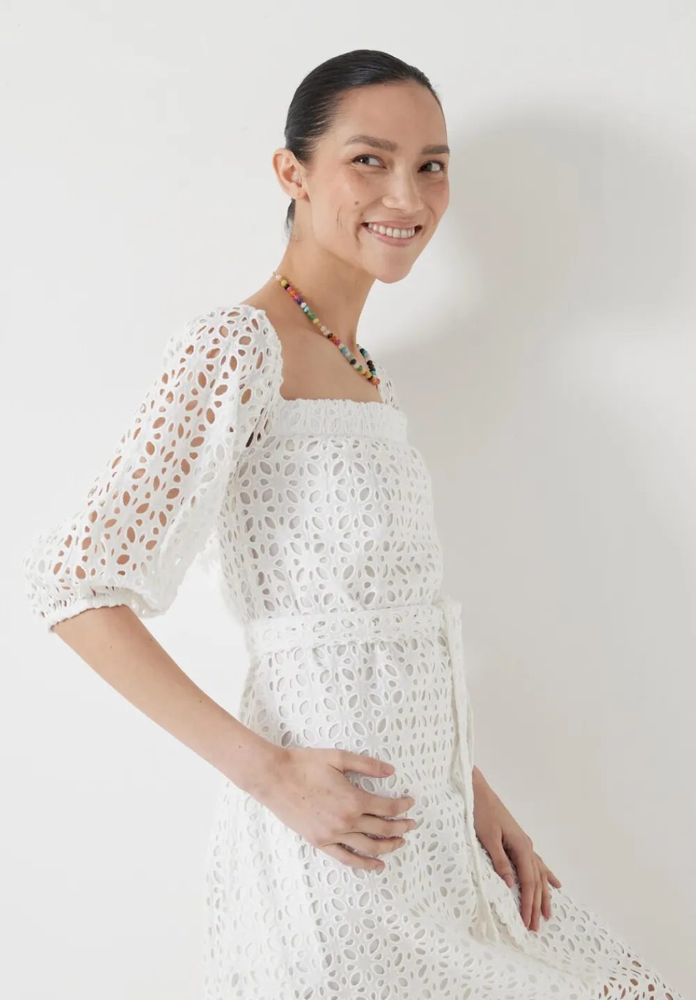 hush Dresses|Broderie Off Shoulder Midi Dress White